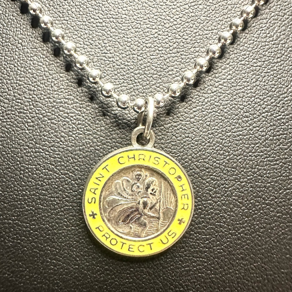 Saint Christopher Silver and Yellow Pendant Necklace